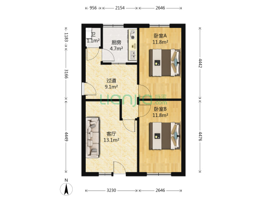 安恬小区 2室1厅1卫 58平方