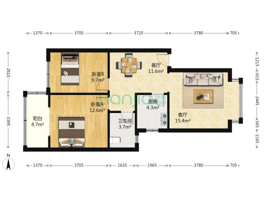 银沙公寓 2室2厅1卫 75平方