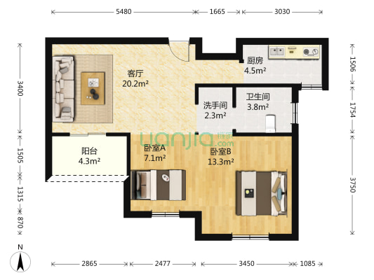 蒲家兰庭 2室1厅2卫 72平方