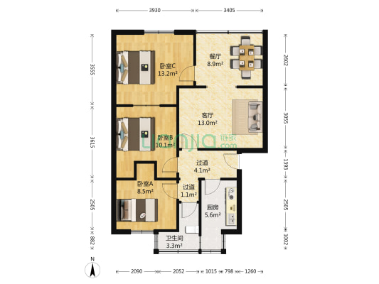 电信局家属院 3室2厅1卫 77平方