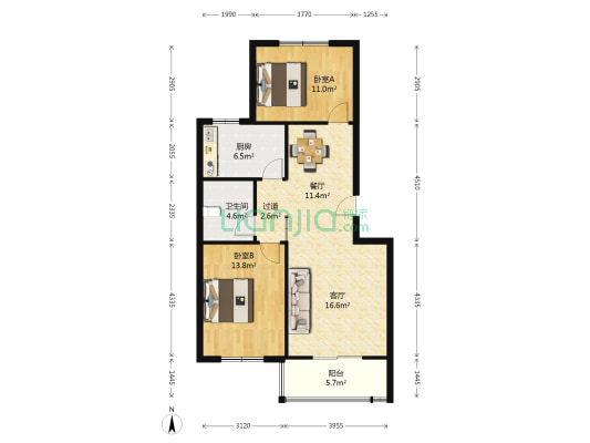 青建景苑 2室2厅1卫 90平方