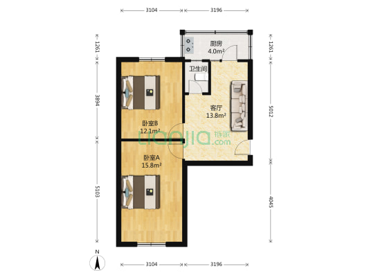 友谊大街48号 2室1厅1卫 59平方