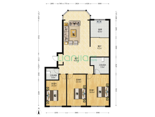 静馨园 3室2厅2卫 145平方