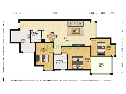 堰山和畔4期 3室1厅2卫 103平方
