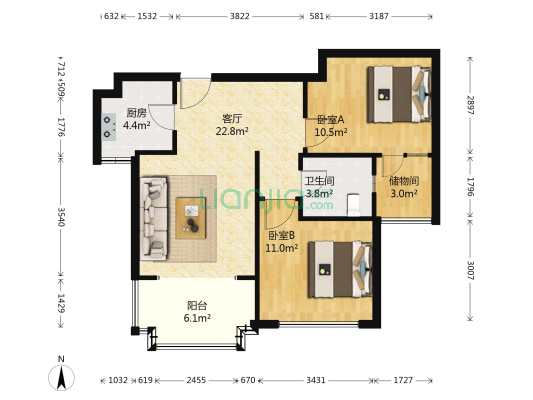国瑞城铂仕苑 2室1厅1卫 84平方