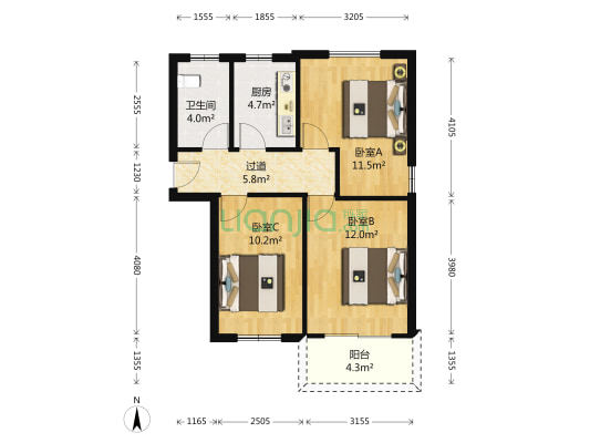 汇融公寓 3室0厅1卫 75平方