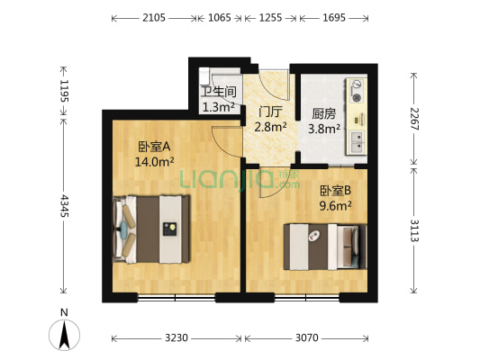 一汽18街区 2室0厅1卫 44平方