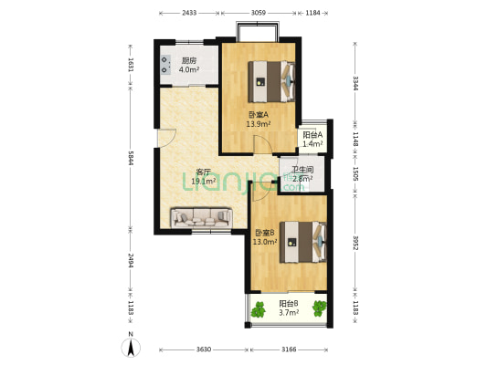 金阜雅苑 2室1厅1卫 86平方