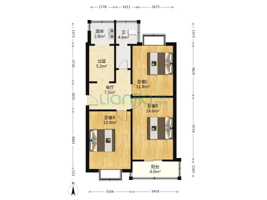 东风塑料厂宿舍 3室1厅1卫 68平方