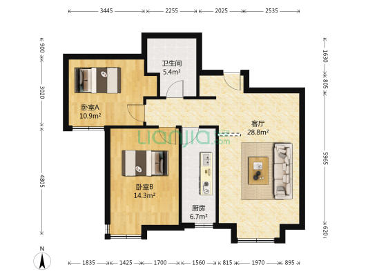 天和林溪博园 2室1厅1卫 86平方