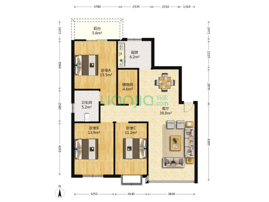 香雨壹品 3室1厅1卫 128平方