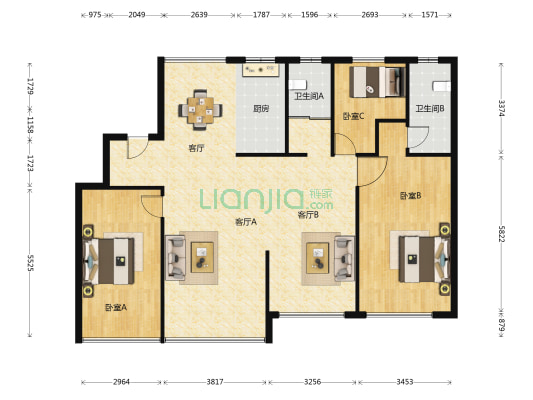 蓝高中心 3室3厅2卫 135平方
