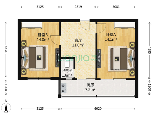 棉七宿舍 2室1厅1卫 60平方