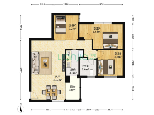 民航小区南云西街 3室1厅1卫 91平方