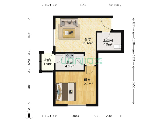 宝喜家园 1室1厅1卫 57平方