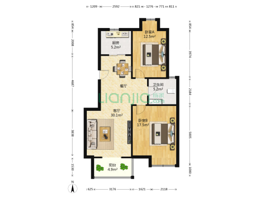 丰和园 2室1厅1卫 91平方