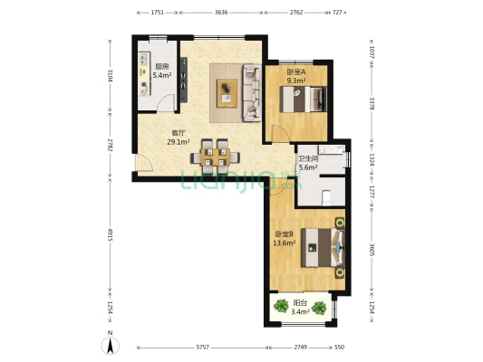 田家庄小区北区 2室1厅1卫 94平方