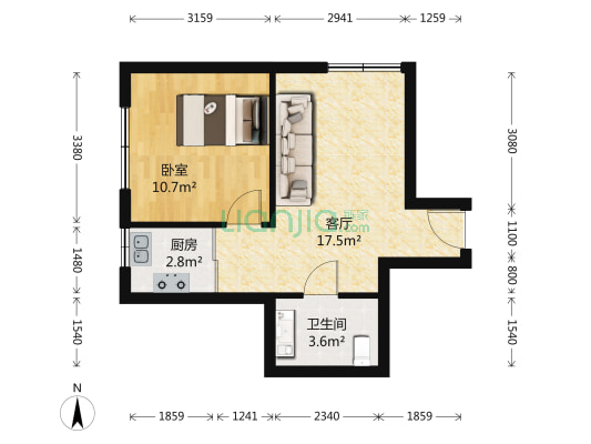 中环城市广场 1室1厅1卫 54平方
