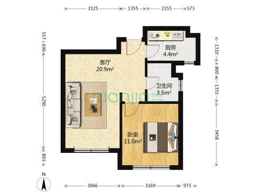 荣溪园 1室1厅1卫 65平方
