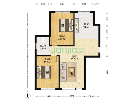 中天北湾新城一期 2室1厅1卫 96平方