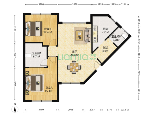 虹桥衡园 2室1厅2卫 111平方