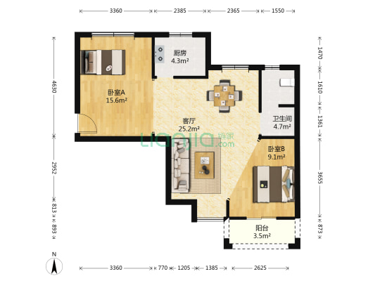 城開二七城市廣場 2室1廳1衛 88平方