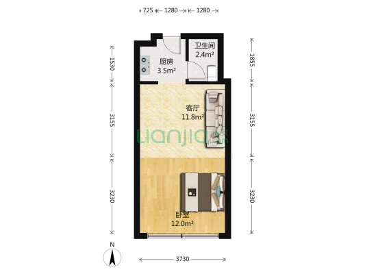 万晟第一区 1室1厅1卫 55平方