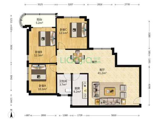 海棠花园(南沙) 3室1厅1卫 115平方