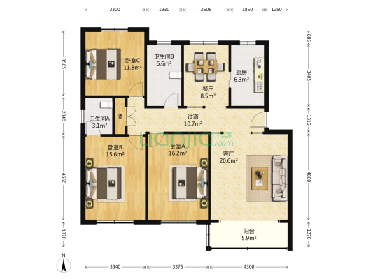 川南奉公路3424弄 3室2厅2卫 137平方