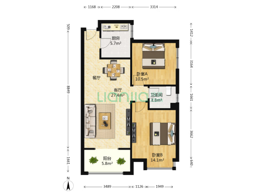 梨园公馆 2室1厅1卫 92平方