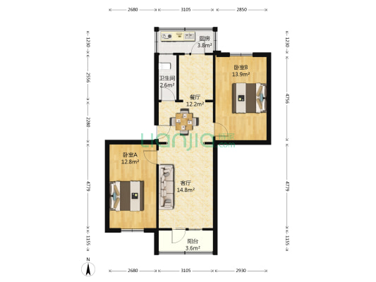 梅山小区 2室2厅1卫 83平方