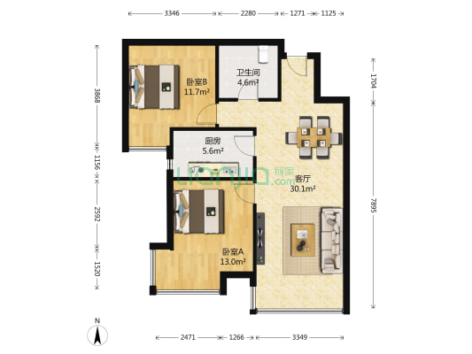 华美橡树岭 2室1厅1卫 77平方