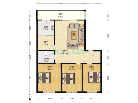 开运安居小区 3室2厅1卫 137平方