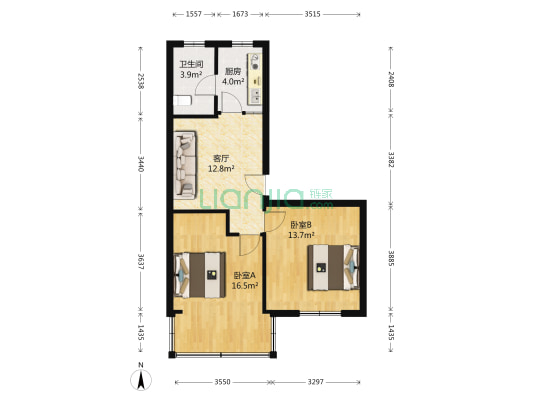 老庙小区 2室1厅1卫 63平方