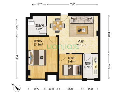 阳光叠苑 2室1厅1卫 79平方