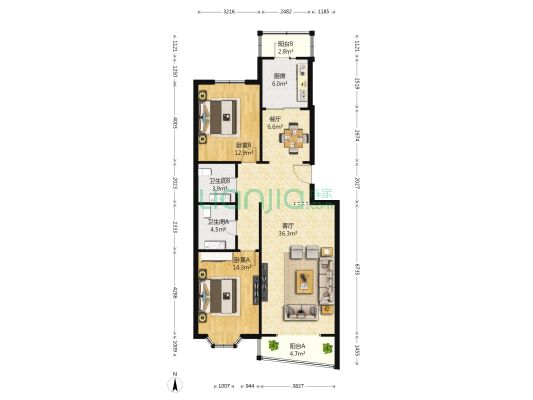 益城园 2室2厅2卫 108平方