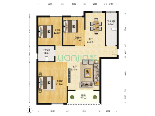 红星国际法兰郡 3室2厅2卫 134平方