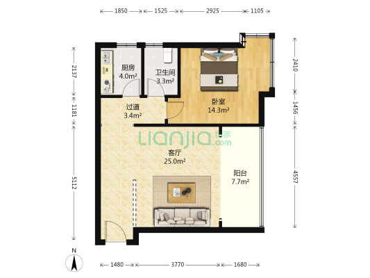 香江健康小镇棕榈园 1室1厅1卫 77平方