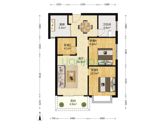 金源利 3室1厅1卫 91平方