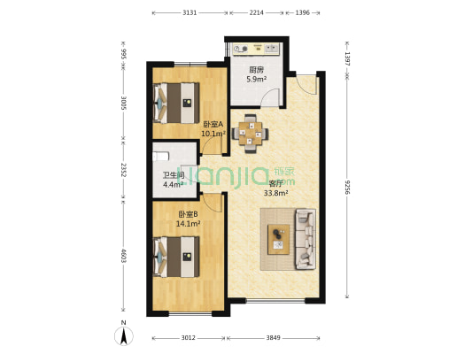 学苑广场九号 2室1厅1卫 93平方