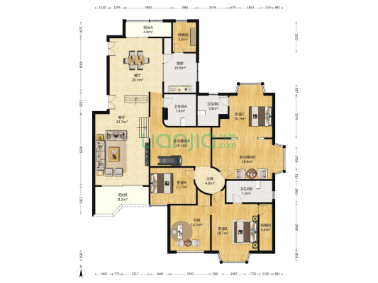 丽岛花园 6室2厅3卫 263平方