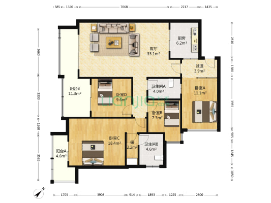 帝豪水岸 4室1厅2卫 134平方