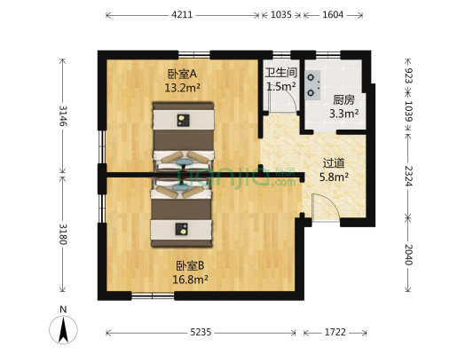 胜利大街 2室0厅1卫 48平方