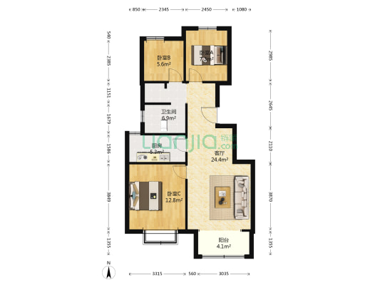 翡翠半岛皓园 3室1厅1卫 97平方