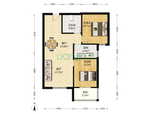 壹江城 2室2厅1卫 89平方