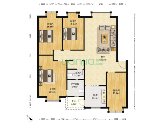 禹苑 3室1厅2卫 145平方
