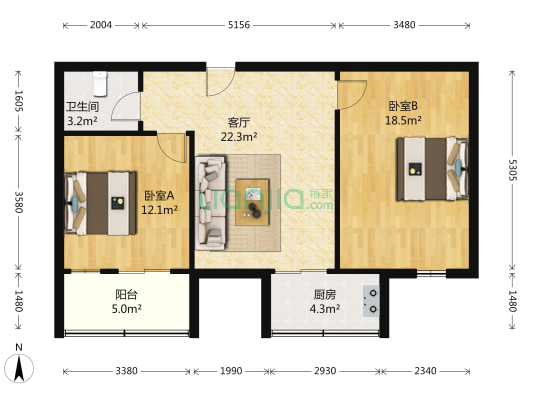 世纪嘉园 2室1厅1卫 77平方