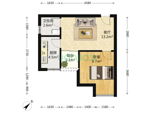 珠江城长江府 1室1厅1卫 40平方