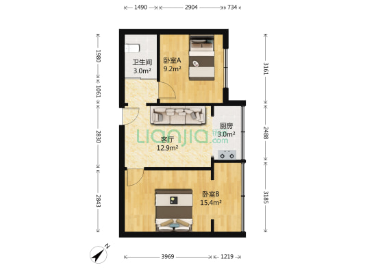红旗小区（红旗街） 2室1厅1卫 58平方