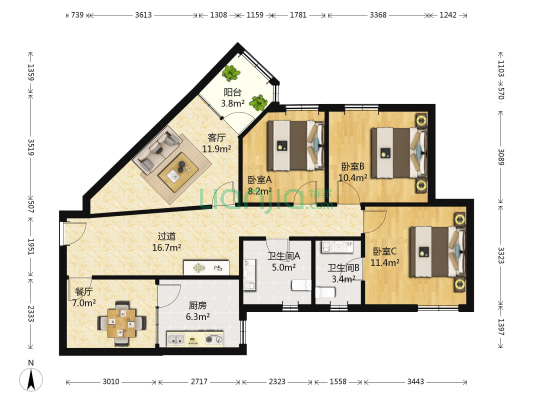 金隆花园 3室2厅2卫 122平方